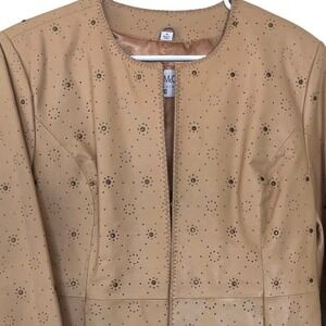 Pamela McCoy Tan Leather Jacket Perforated Studded Whipstitch Tan Medium PM-2016